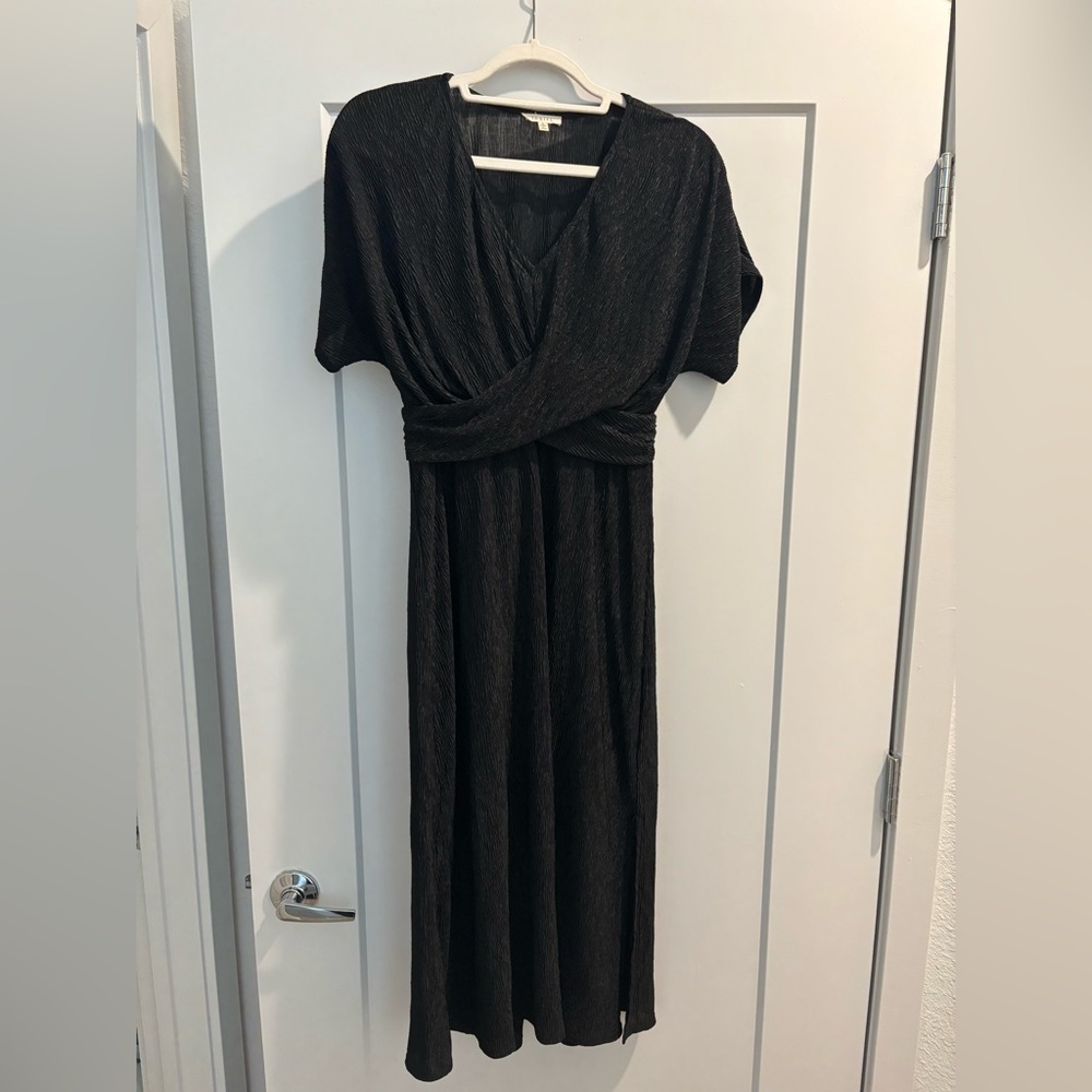 Black Twist-Front Midi Dress